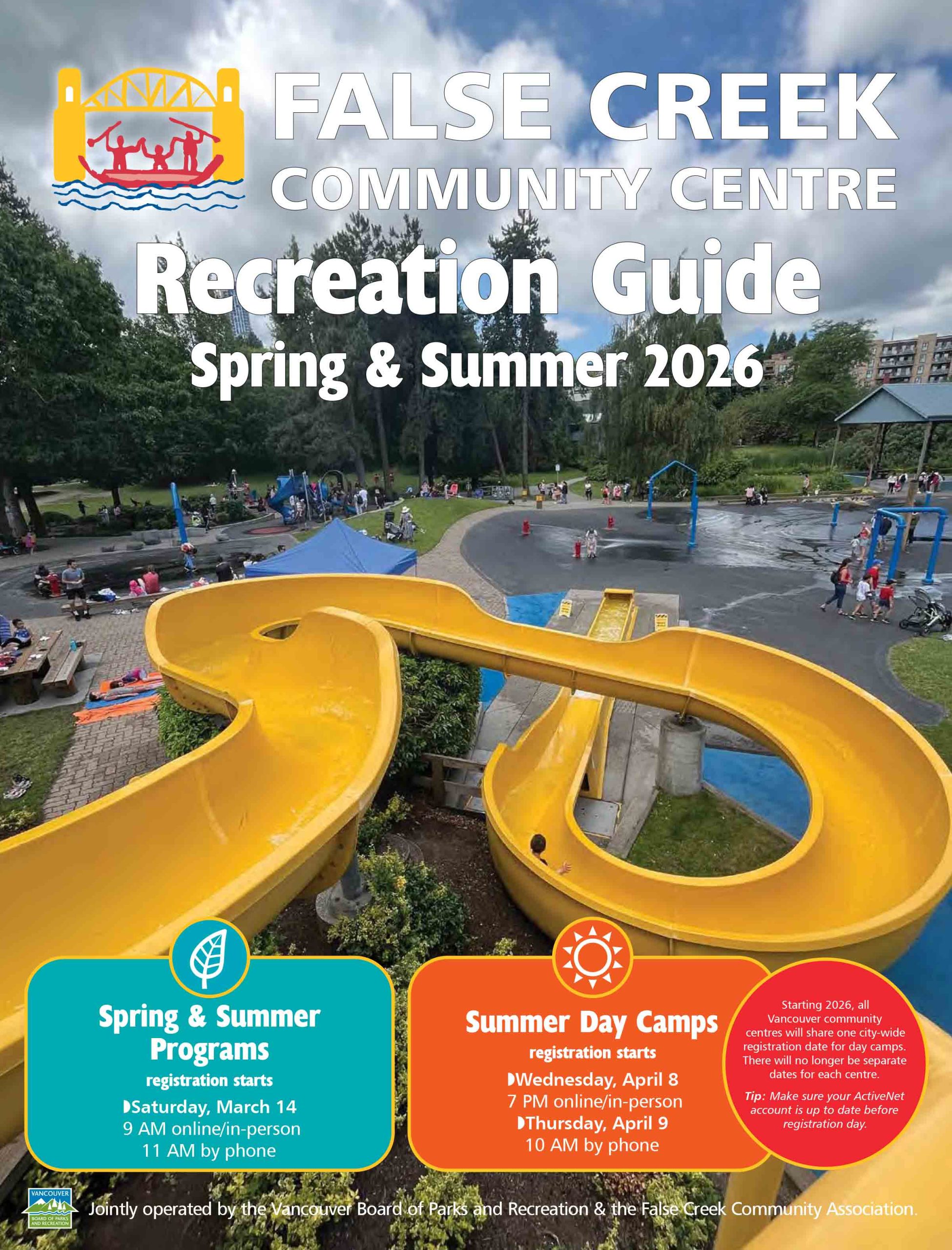 The False Creek Community Association is delighted to welcome you to the False Creek Community Centre and we’re grateful and honoured to work in such a dedicated, passionate, and engaged community. After a successful and enjoyable winter here at False Creek Community Centre, we are excited to welcome back the longer and brighter days! Our Centre is a hub of activity and a place for people of all ages and backgrounds to come together and connect. We encourage you to take full advantage of all that our centre has to offer, including a full slate of wonderful spring and summer programs for 2026.  Our Seniors Social Hour kicked off in the Winter season and was a great success! These events will continue on the second Wednesday of the month in the Lounge through spring, and we are also excited to host some activities for BC Seniors Week in June!    On April 4th, come check out our Easter Eggstravaganza.  Join us on a hunt for chocolate treats and enjoy spring-themed crafts led by our Youth Volunteers. Don’t forget to get your picture taken with the Easter Bunny!  Register early to save your spot! Once school is out we have fun and enriching Summer Camps to offer, ranging from dance day camps to movie production camps. We are also pleased to continue to offer staple weekly camps for families – Summer Trekkers, False Creek Fun Explorers, and Youth Adventures.  Finally, our Board is proud to have committed funds to renovate and modernize the Centre’s kitchen facilities.  The Centre’s kitchen has not been renovated since the 1980s and updates are desperately needed. Park Board and Association staff are working hard to minimize interruptions to programming while the renovations occur and we’re grateful for your patience. We’re excited to build a bright and modern commercial kitchen for our community and stay tuned for several new cooking-related programs next year! The False Creek Community Association is a not-for-profit organization that relies on the commitment and effort of our wonderful volunteers. At the Annual General Meeting in May, the Board for 2026 - 2027 will be elected to continue the progress we’ve made over the last 12 months and set the stage for an even brighter future for our community. If you are interested in joining a committee or running for the Board, we welcome inquiries by email to fccavancouver@gmail.com.  We are proud to be part of this community and to see the positive impact the Centre has on so many lives. As we look ahead, we are excited to continue contributing to a happy, healthy, connected community. We are confident that, with your help and support, we will be able to achieve great things in the coming year. We look forward to seeing you at the community centre in 2026! False Creek Community Association