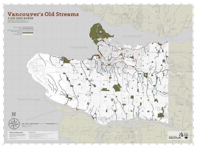 Map of streams that used to flow into False Creek area.